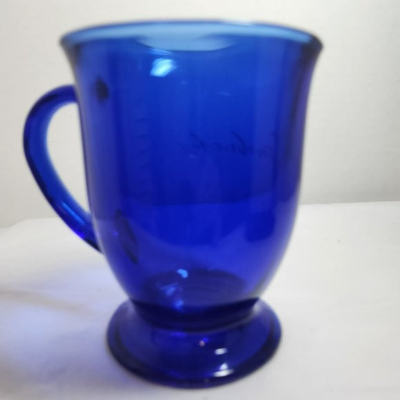 STARBUCKS by Anchor Hocking Large Cobalt Blue Pedestal Mug Made in USA - Picture 3 of 6
